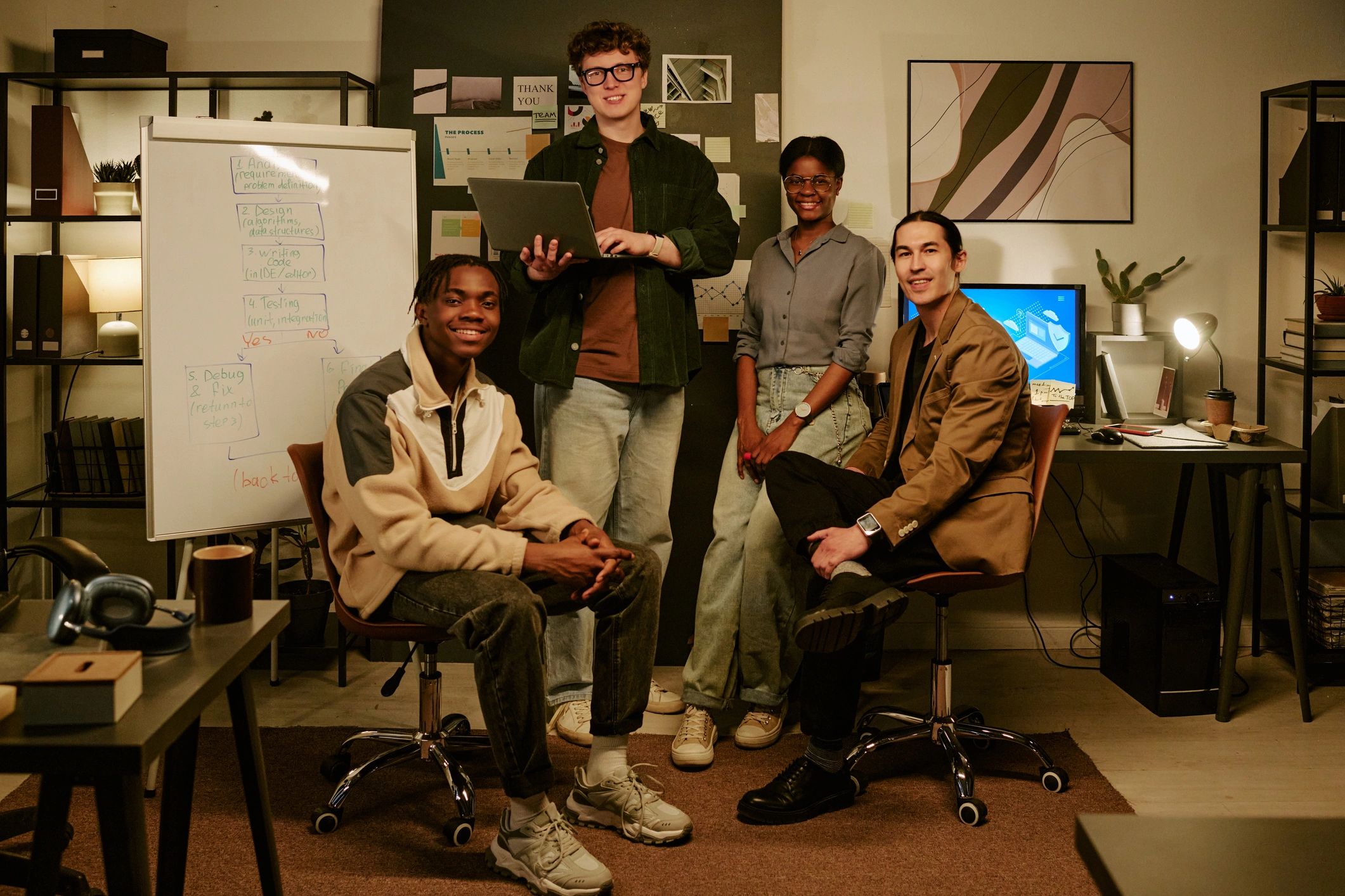 Diverse software team presenting a project in an office